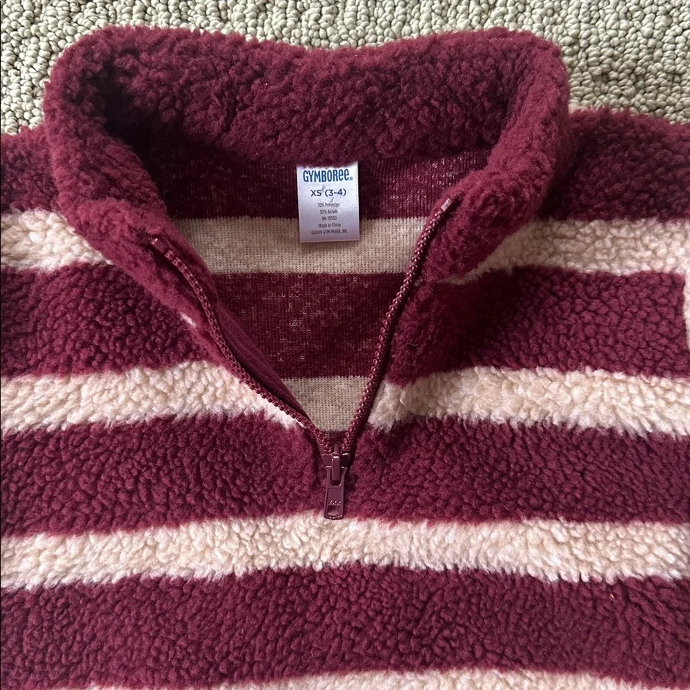 🤎 GYMBOREE Quarter zip jacket coat size XS 3T 4T maroon tan fleece coat warm